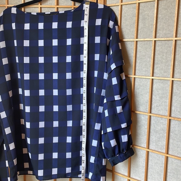 Banana Republic Navy Gingham Tuck Sleeve Tie Waist Blouse Small - Picture 9 of 14